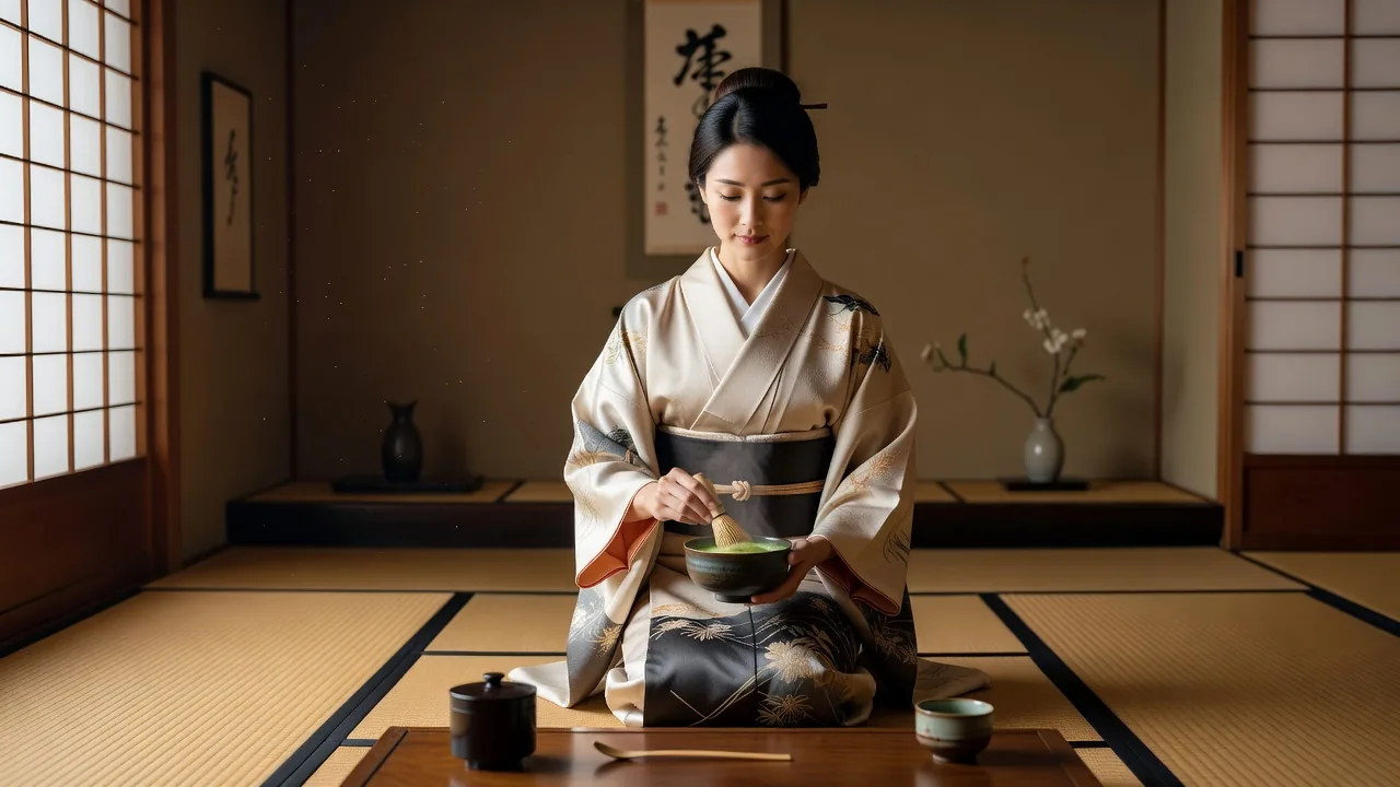 畳の茶室で行われる日本の茶道