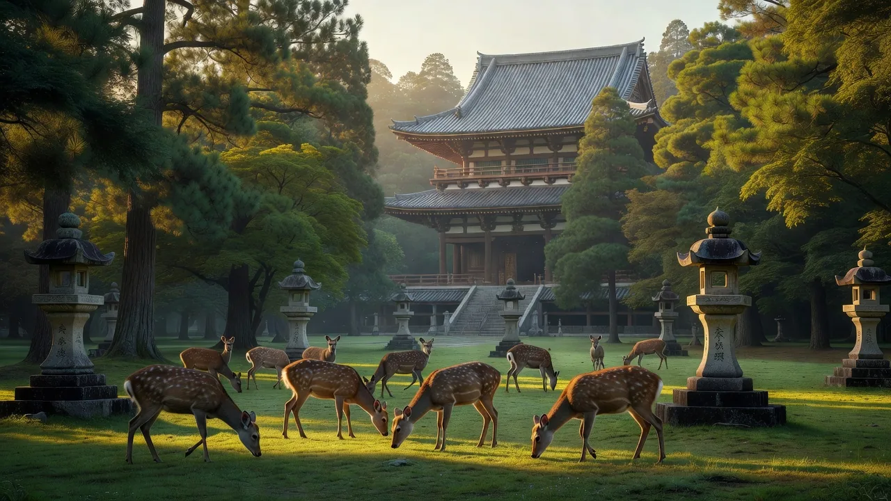 奈良公園の鹿と東大寺