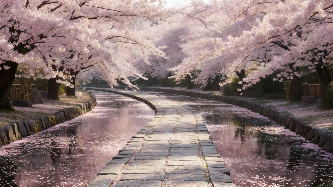 桜が咲き誇る京都・哲学の道の散策路