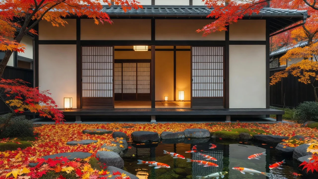 伝統的な旅館の庭園